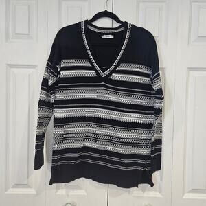 Vince Textured-Stitch Long-Sleeve Sweater Tunic Black/Off White XS